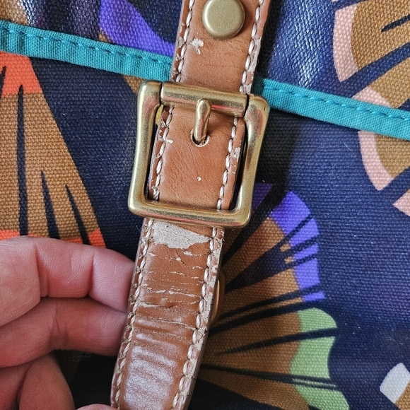 VGUC Fossil Crossbody Messenger Teacher Bag Pencil Shaving One size Navy Tan - Picture 10 of 10